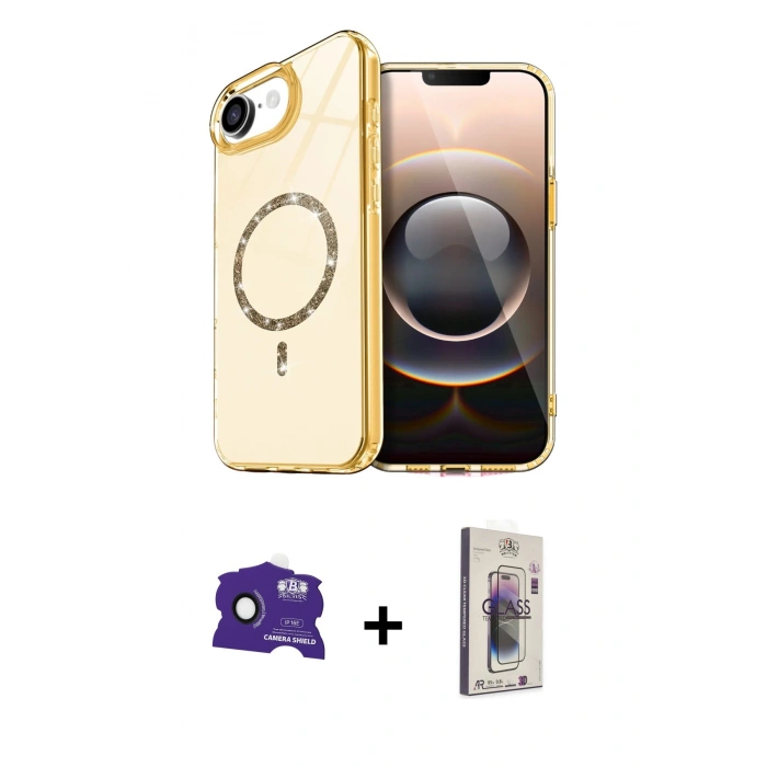 MARSİLYAN™- iPhone 16E Kılıf Kıvılcım Form Prime - Siyah Bilvis 3D Cam Ekran Koruyucu + Siyah Bilvis Titan Kamera Lens