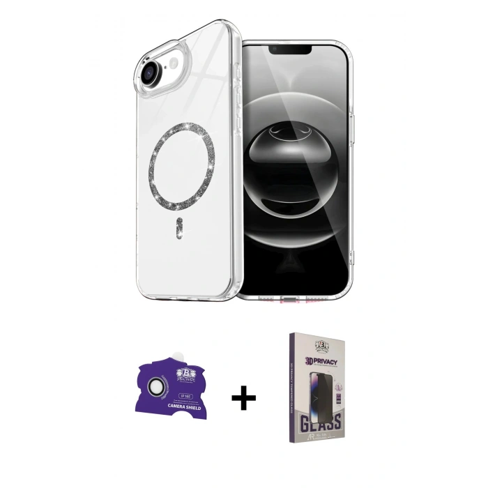 MARSİLYAN™- iPhone 16E Kılıf Kıvılcım Form Prime - Siyah Bilvis Hayalet Cam Ekran Koruyucu + Bilvis Titan Kamera Lens - BZ