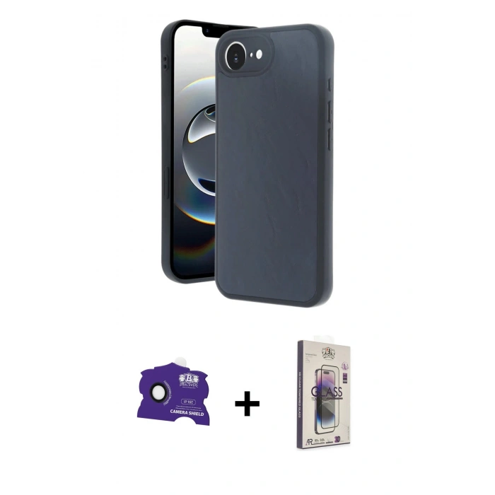 MARSİLYAN™- iPhone 16E Kılıf Kıvılcım Işık Serisi - Siyah Bilvis 3D Cam Ekran Koruyucu + Bilvis Titan Kamera Lens - SH