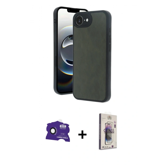 MARSİLYAN™- iPhone 16E Kılıf Kıvılcım Işık Serisi - Siyah Bilvis 3D Cam Ekran Koruyucu + Bilvis Titan Kamera Lens - SH