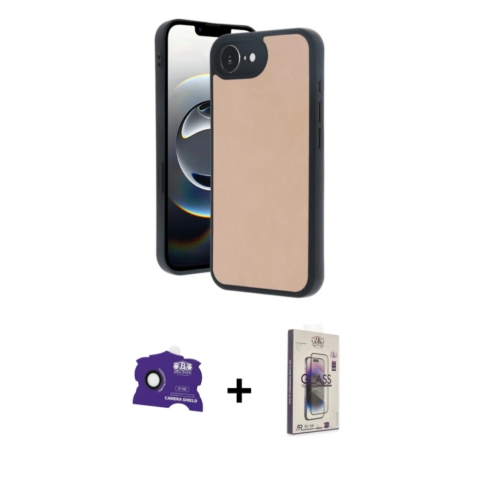 MARSİLYAN™- iPhone 16E Kılıf Kıvılcım Işık Serisi - Siyah Bilvis 3D Cam Ekran Koruyucu + Bilvis Titan Kamera Lens - SH