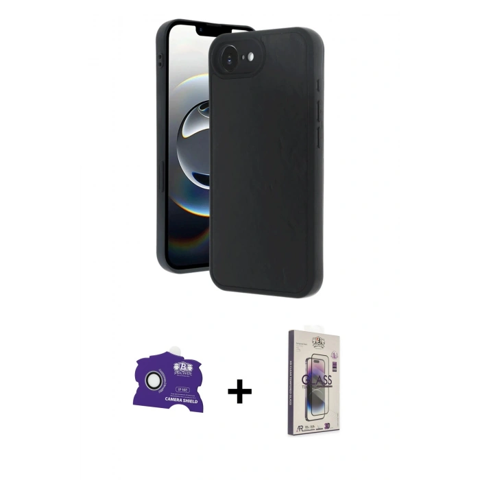 MARSİLYAN™- iPhone 16E Kılıf Kıvılcım Işık Serisi - Siyah Bilvis 3D Cam Ekran Koruyucu + Bilvis Titan Kamera Lens - BZ