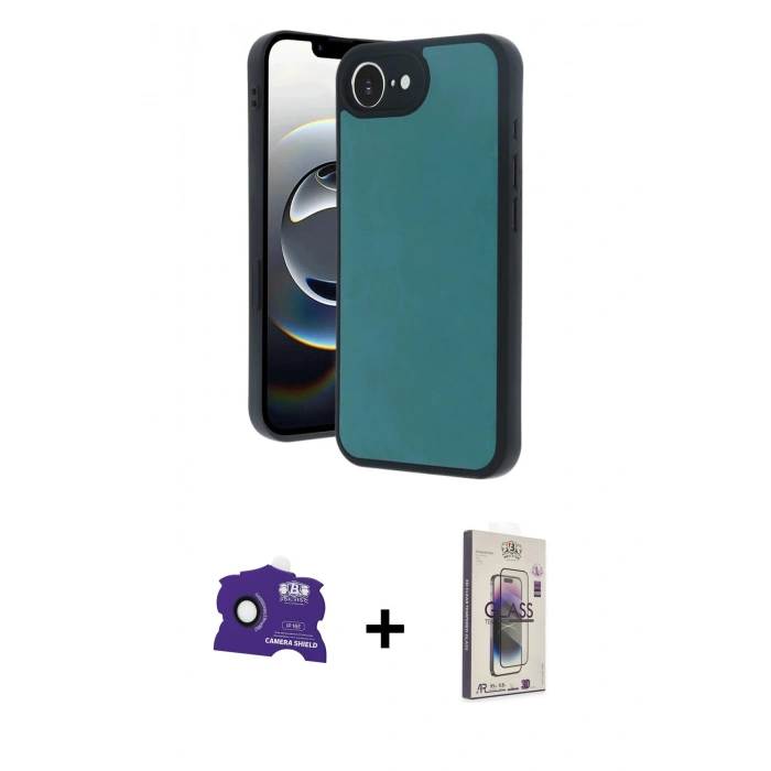 MARSİLYAN™- iPhone 16E Kılıf Kıvılcım Işık Serisi - Siyah Bilvis 3D Cam Ekran Koruyucu + Bilvis Titan Kamera Lens - SH