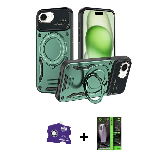 MARSİLYAN™- iPhone 16E Kılıf Kıvılcım Modern Serisi - Şeffaf 360 Full Body Arka Koruyucu + Bilvis Titan Kamera Lens - BZ