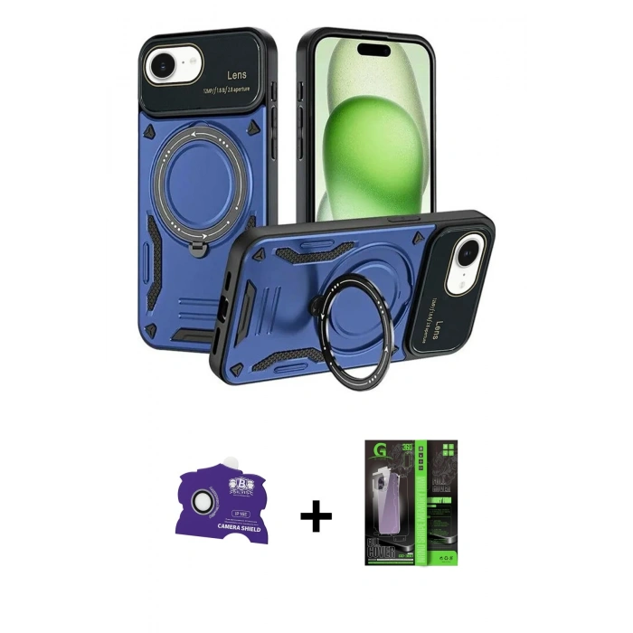MARSİLYAN™- iPhone 16E Kılıf Kıvılcım Modern Serisi - Şeffaf 360 Full Body Arka Koruyucu + Bilvis Titan Kamera Lens - BZ
