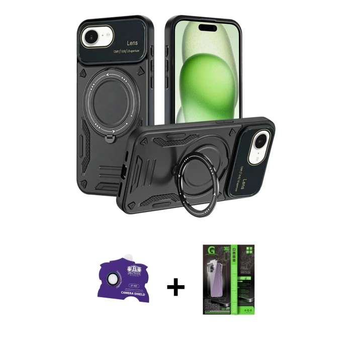 MARSİLYAN™- iPhone 16E Kılıf Kıvılcım Modern Serisi - Şeffaf 360 Full Body Arka Koruyucu + Bilvis Titan Kamera Lens - RW