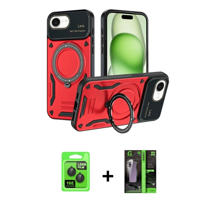 MARSİLYAN™- iPhone 16E Kılıf Kıvılcım Modern Serisi - Şeffaf 360 Full Body Arka Koruyucu + Raze Metal Kamera Lens - SH