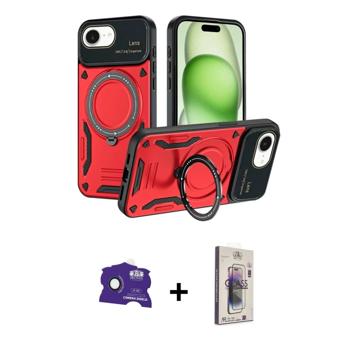 MARSİLYAN™- iPhone 16E Kılıf Kıvılcım Modern Serisi - Siyah Bilvis 3D Cam Ekran Koruyucu + Bilvis Titan Kamera Lens - RW