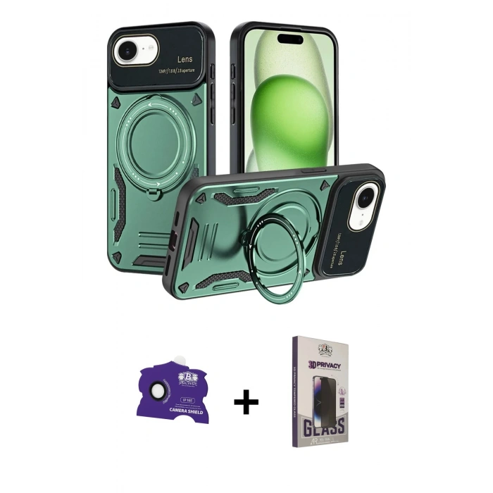 MARSİLYAN™- iPhone 16E Kılıf Kıvılcım Modern Serisi - Siyah Bilvis Hayalet Cam Ekran Koruyucu + Bilvis Titan Kamera Lens - SH