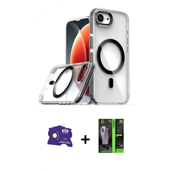 MARSİLYAN™- iPhone 16E Kılıf Kozmos Doku Koleksiyonu - Şeffaf 360 Full Body Arka Koruyucu + Bilvis Titan Kamera Lens - RW
