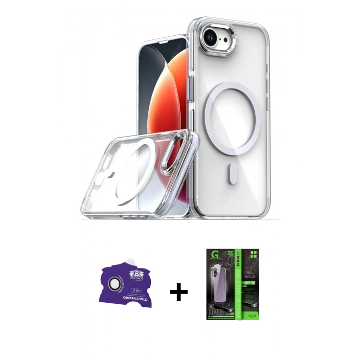 MARSİLYAN™- iPhone 16E Kılıf Kozmos Doku Koleksiyonu - Şeffaf 360 Full Body Arka Koruyucu + Bilvis Titan Kamera Lens - BZ
