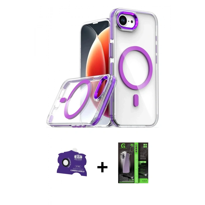 MARSİLYAN™- iPhone 16E Kılıf Kozmos Doku Koleksiyonu - Şeffaf 360 Full Body Arka Koruyucu + Bilvis Titan Kamera Lens - SH