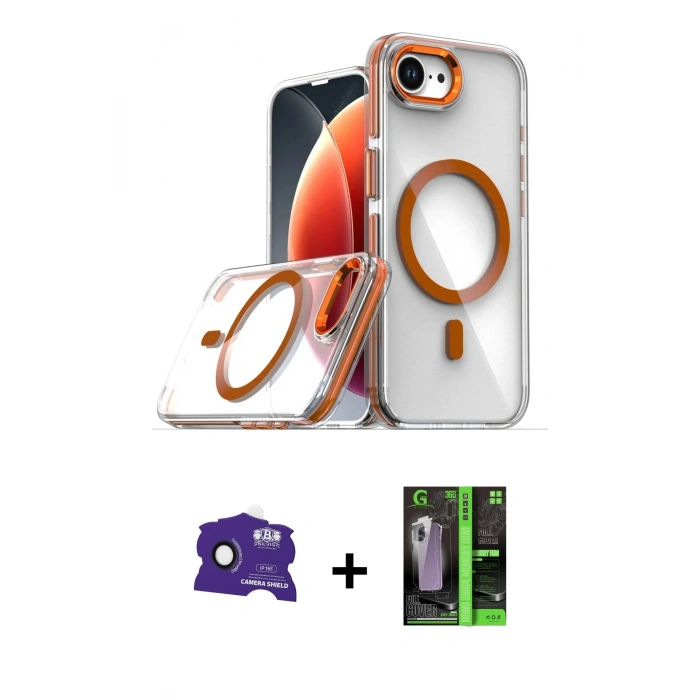 MARSİLYAN™- iPhone 16E Kılıf Kozmos Doku Koleksiyonu - Şeffaf 360 Full Body Arka Koruyucu + Bilvis Titan Kamera Lens - SH