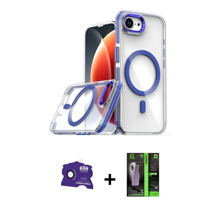 MARSİLYAN™- iPhone 16E Kılıf Kozmos Doku Koleksiyonu - Şeffaf 360 Full Body Arka Koruyucu + Bilvis Titan Kamera Lens - SH