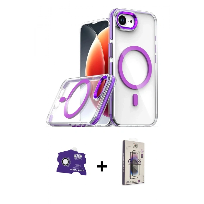 MARSİLYAN™- iPhone 16E Kılıf Kozmos Doku Koleksiyonu - Siyah Bilvis 3D Cam Ekran Koruyucu + Bilvis Titan Kamera Lens - BZ