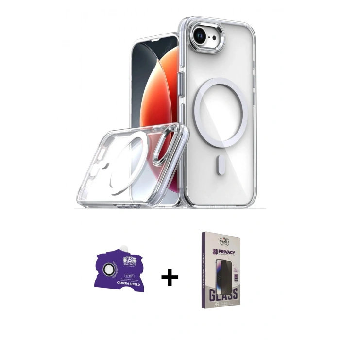MARSİLYAN™- iPhone 16E Kılıf Kozmos Doku Koleksiyonu - Siyah Bilvis Hayalet Cam Ekran Koruyucu + Bilvis Titan Kamera Lens - BZ