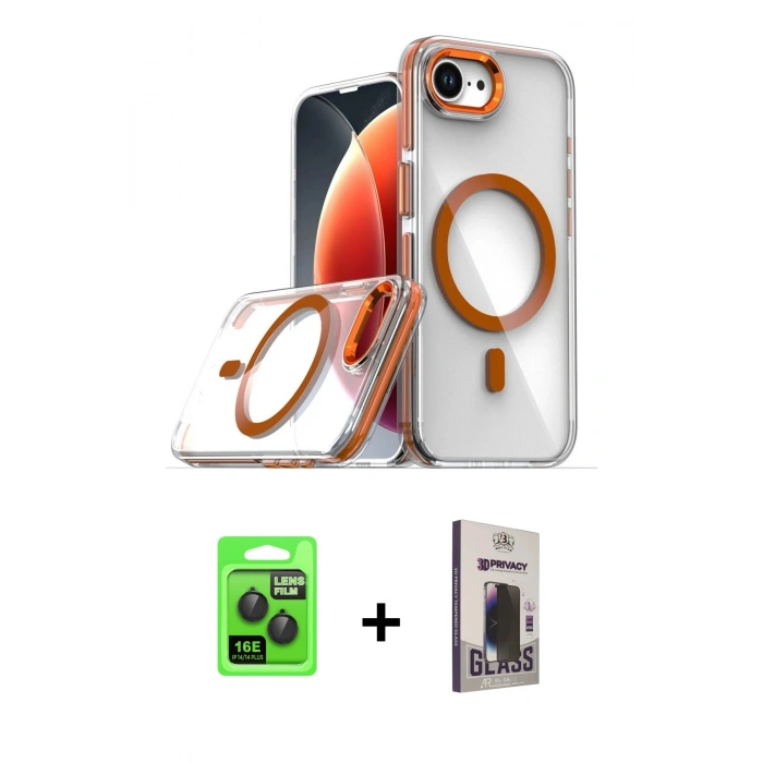 MARSİLYAN™- iPhone 16E Kılıf Kozmos Doku Koleksiyonu - Siyah Bilvis Hayalet Cam Ekran Koruyucu + Raze Metal Kamera Lens - SH