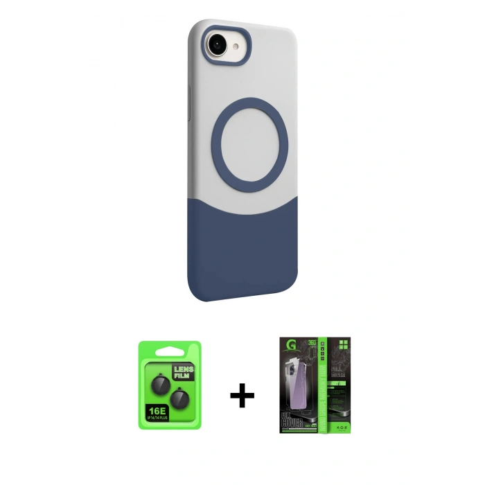 MARSİLYAN™- iPhone 16E Kılıf Kozmos Form Özel Seri - Şeffaf 360 Full Body Arka Koruyucu + Siyah Raze Metal Kamera Lens