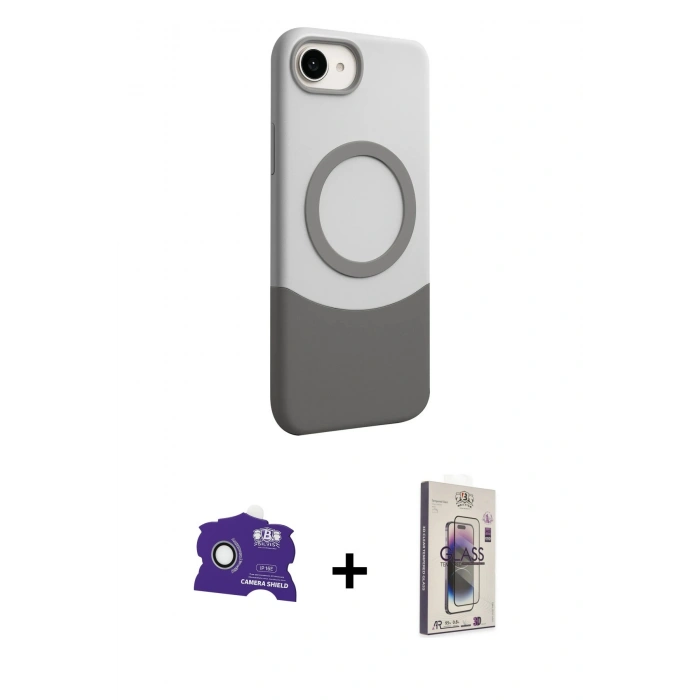 MARSİLYAN™- iPhone 16E Kılıf Kozmos Form Özel Seri - Siyah Bilvis 3D Cam Ekran Koruyucu + Beyaz Bilvis Titan Kamera Lens