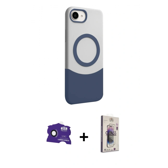 MARSİLYAN™- iPhone 16E Kılıf Kozmos Form Özel Seri - Siyah Bilvis 3D Cam Ekran Koruyucu + Bilvis Titan Kamera Lens - SH