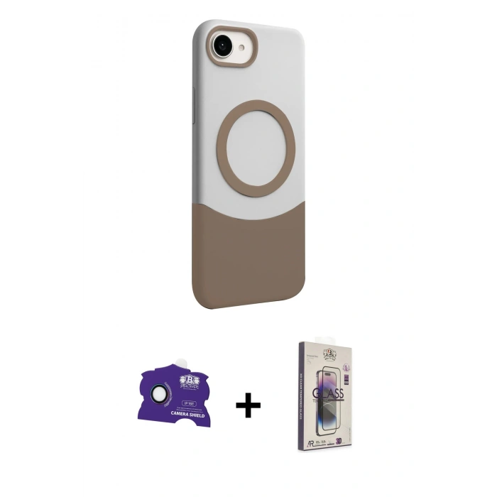 MARSİLYAN™- iPhone 16E Kılıf Kozmos Form Özel Seri - Siyah Bilvis 3D Cam Ekran Koruyucu + Bilvis Titan Kamera Lens - RW