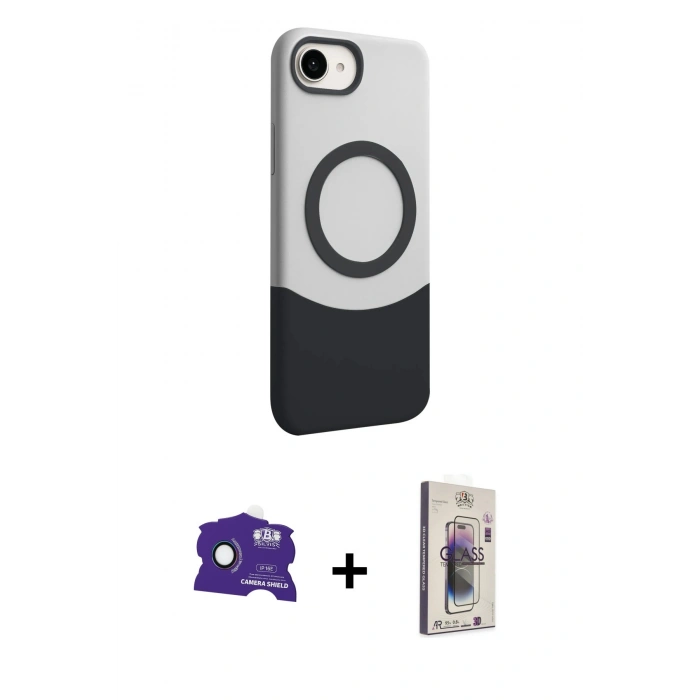 MARSİLYAN™- iPhone 16E Kılıf Kozmos Form Özel Seri - Siyah Bilvis 3D Cam Ekran Koruyucu + Bilvis Titan Kamera Lens - RW
