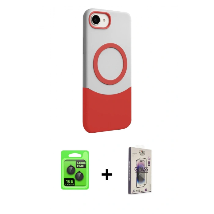 MARSİLYAN™- iPhone 16E Kılıf Kozmos Form Özel Seri - Siyah Bilvis 3D Cam Ekran Koruyucu + Raze Metal Kamera Lens - SH