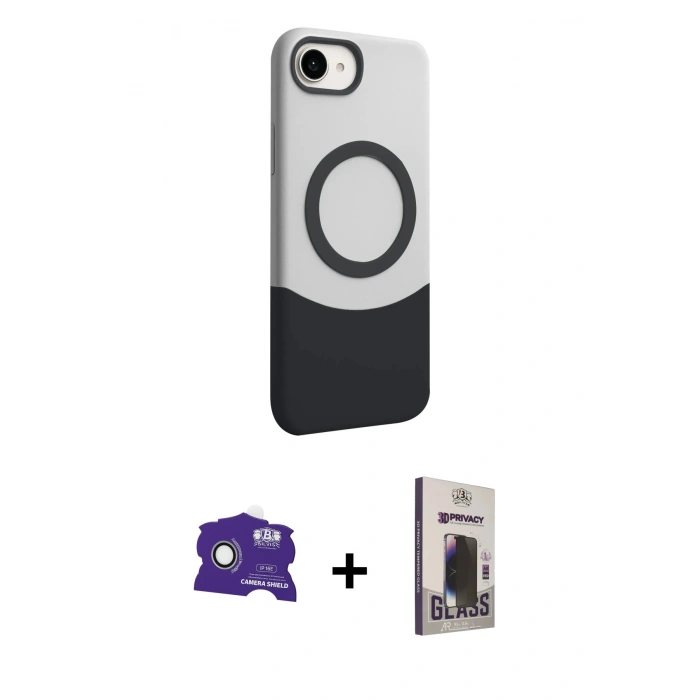 MARSİLYAN™- iPhone 16E Kılıf Kozmos Form Özel Seri - Siyah Bilvis Hayalet Cam Ekran Koruyucu + Bilvis Titan Kamera Lens - BZ