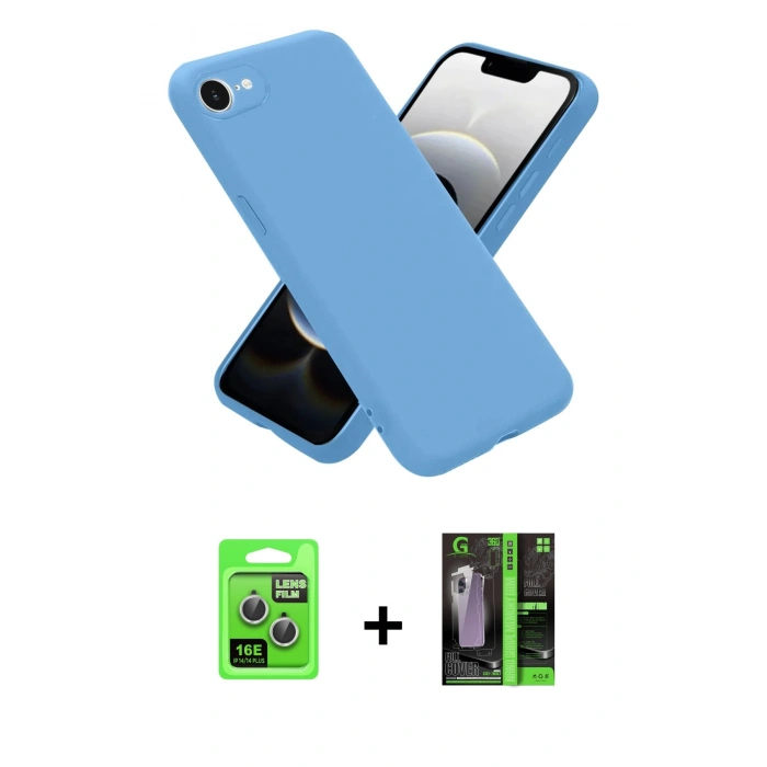 MARSİLYAN™- iPhone 16E Kılıf Kozmos Yansıma Özel Seri - Şeffaf 360 Full Body Arka Koruyucu + Gümüş Raze Metal Kamera Lens
