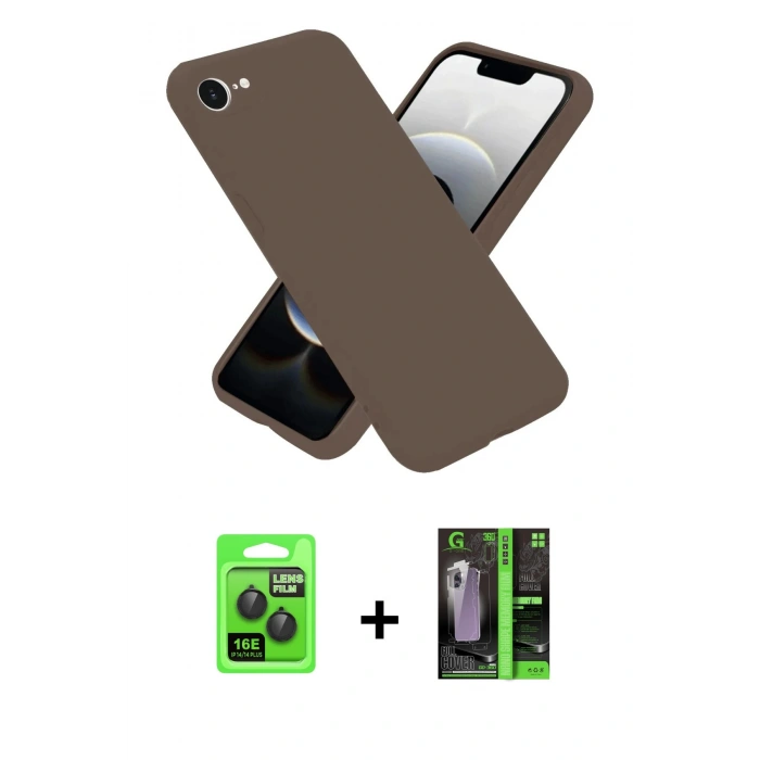 MARSİLYAN™- iPhone 16E Kılıf Kozmos Yansıma Özel Seri - Şeffaf 360 Full Body Arka Koruyucu + Siyah Raze Metal Kamera Lens