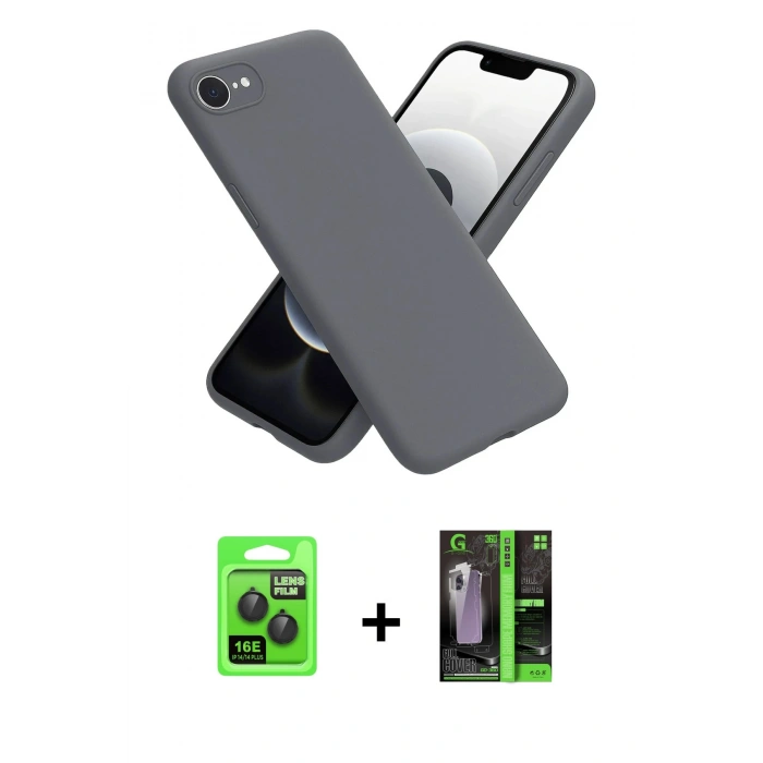 MARSİLYAN™- iPhone 16E Kılıf Kozmos Yansıma Özel Seri - Şeffaf 360 Full Body Arka Koruyucu + Siyah Raze Metal Kamera Lens