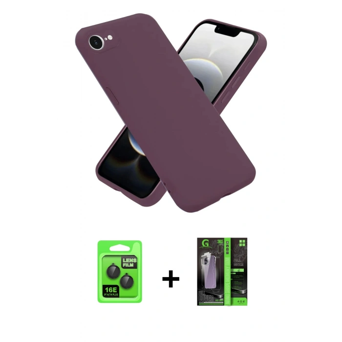 MARSİLYAN™- iPhone 16E Kılıf Kozmos Yansıma Özel Seri - Şeffaf 360 Full Body Arka Koruyucu + Siyah Raze Metal Kamera Lens
