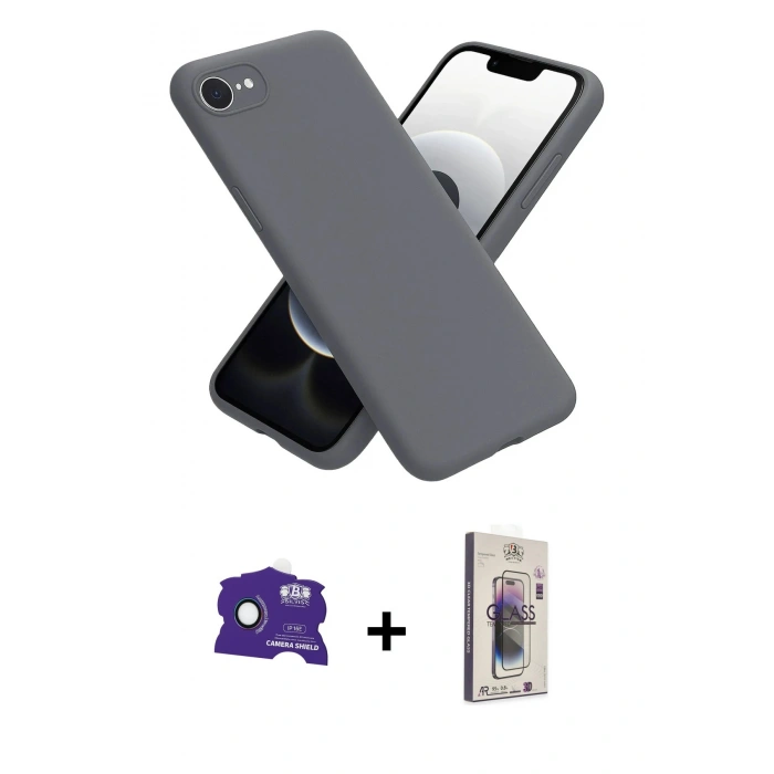 MARSİLYAN™- iPhone 16E Kılıf Kozmos Yansıma Özel Seri - Siyah Bilvis 3D Cam Ekran Koruyucu + Bilvis Titan Kamera Lens - RW