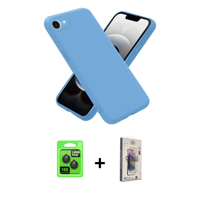 MARSİLYAN™- iPhone 16E Kılıf Kozmos Yansıma Özel Seri - Siyah Bilvis 3D Cam Ekran Koruyucu + Raze Metal Kamera Lens - SH