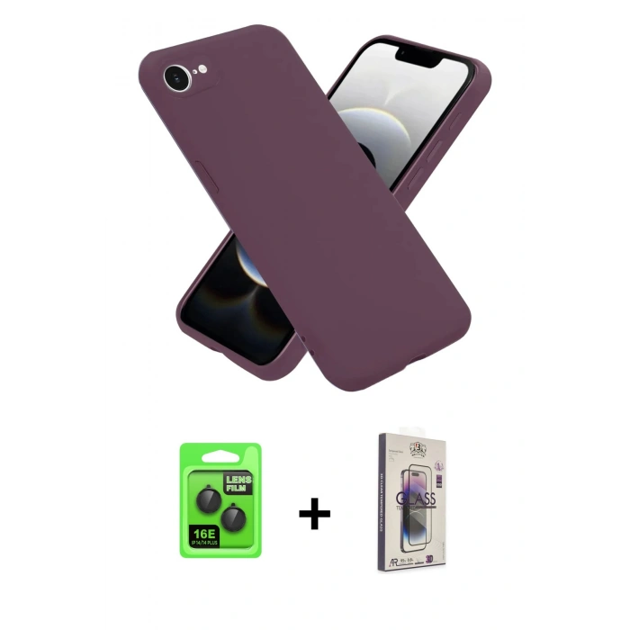 MARSİLYAN™- iPhone 16E Kılıf Kozmos Yansıma Özel Seri - Siyah Bilvis 3D Cam Ekran Koruyucu + Raze Metal Kamera Lens - SH