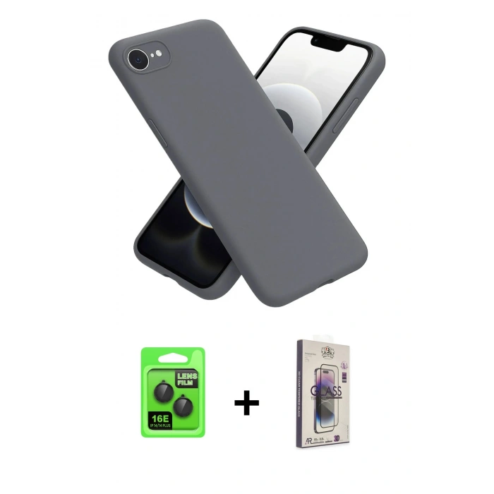 MARSİLYAN™- iPhone 16E Kılıf Kozmos Yansıma Özel Seri - Siyah Bilvis 3D Cam Ekran Koruyucu + Raze Metal Kamera Lens - SH