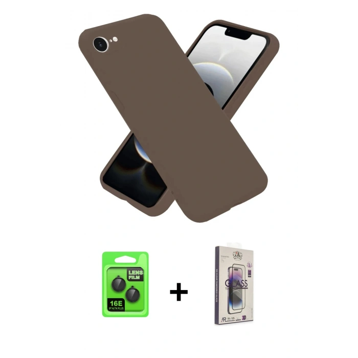 MARSİLYAN™- iPhone 16E Kılıf Kozmos Yansıma Özel Seri - Siyah Bilvis 3D Cam Ekran Koruyucu + Raze Metal Kamera Lens - SH