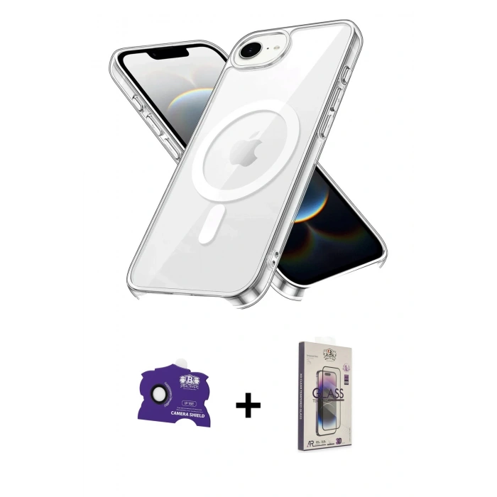 MARSİLYAN™- iPhone 16E Kılıf Kutup Klasik Serisi - Siyah Bilvis 3D Cam Ekran Koruyucu + Bilvis Titan Kamera Lens - SH