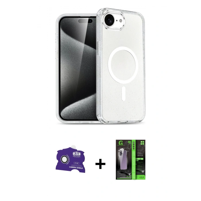 MARSİLYAN™- iPhone 16E Kılıf Nova Asil Prime - Şeffaf 360 Full Body Arka Koruyucu + Bilvis Titan Kamera Lens - BZ
