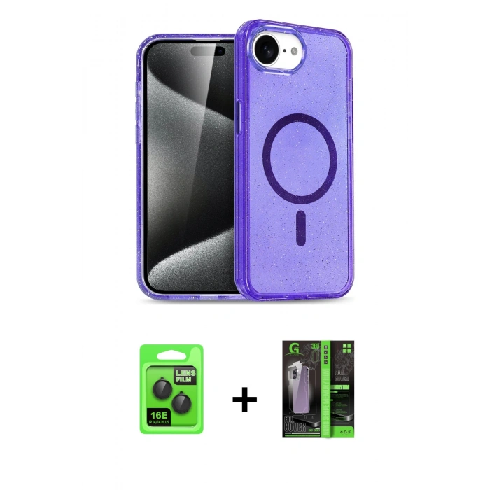 MARSİLYAN™- iPhone 16E Kılıf Nova Asil Prime - Şeffaf 360 Full Body Arka Koruyucu + Raze Metal Kamera Lens - SH