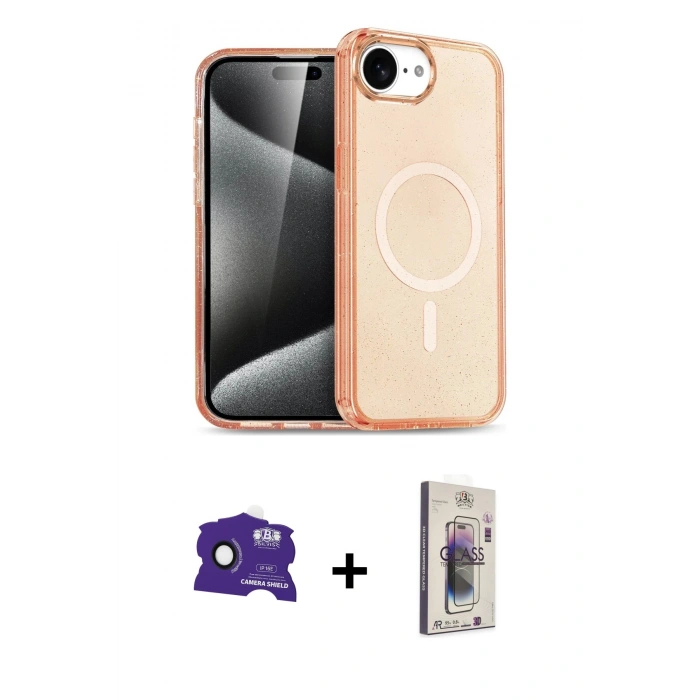 MARSİLYAN™- iPhone 16E Kılıf Nova Asil Prime - Siyah Bilvis 3D Cam Ekran Koruyucu + Bilvis Titan Kamera Lens - SH