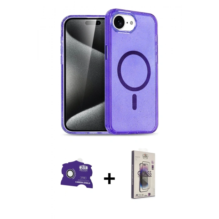 MARSİLYAN™- iPhone 16E Kılıf Nova Asil Prime - Siyah Bilvis 3D Cam Ekran Koruyucu + Bilvis Titan Kamera Lens - BZ