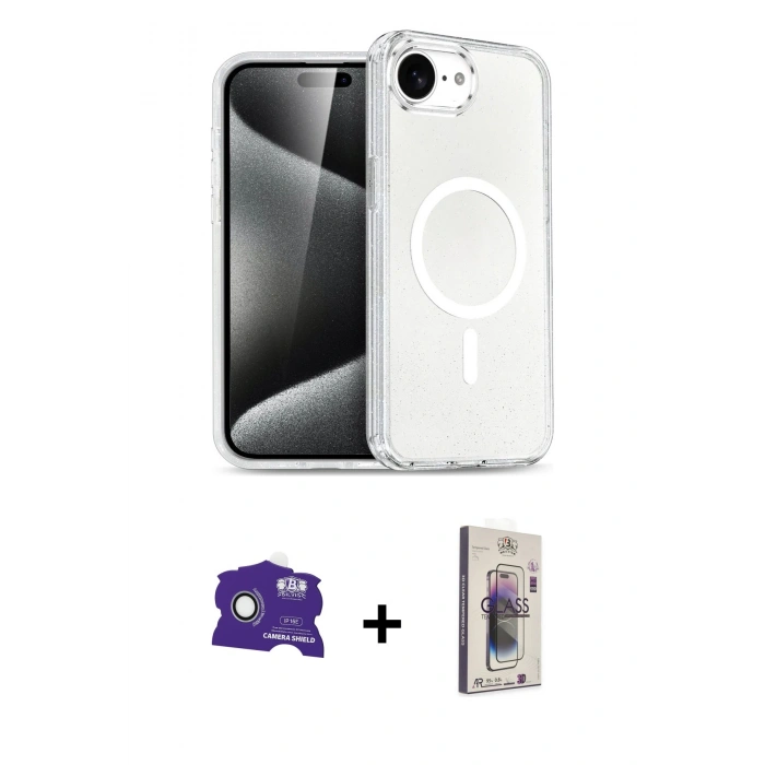MARSİLYAN™- iPhone 16E Kılıf Nova Asil Prime - Siyah Bilvis 3D Cam Ekran Koruyucu + Bilvis Titan Kamera Lens - BZ