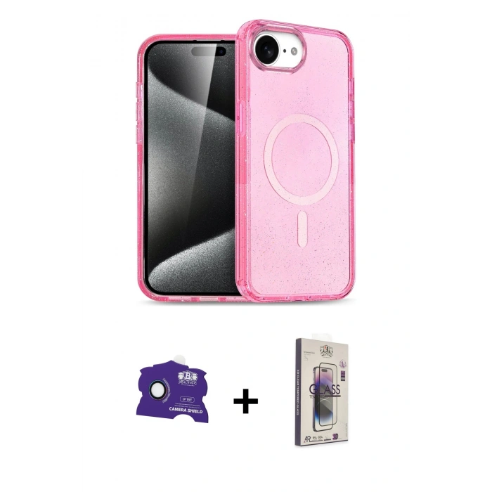 MARSİLYAN™- iPhone 16E Kılıf Nova Asil Prime - Siyah Bilvis 3D Cam Ekran Koruyucu + Bilvis Titan Kamera Lens - RW