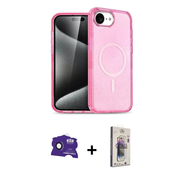 MARSİLYAN™- iPhone 16E Kılıf Nova Asil Prime - Siyah Bilvis 3D Cam Ekran Koruyucu + Siyah Bilvis Titan Kamera Lens