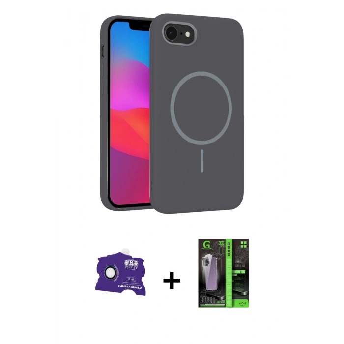 MARSİLYAN™- iPhone 16E Kılıf Siluet Doku Özel Seri - Şeffaf 360 Full Body Arka Koruyucu + Bilvis Titan Kamera Lens - RW