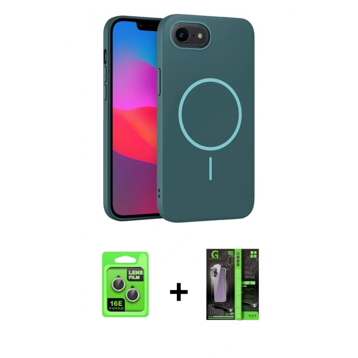 MARSİLYAN™- iPhone 16E Kılıf Siluet Doku Özel Seri - Şeffaf 360 Full Body Arka Koruyucu + Raze Metal Kamera Lens - GS