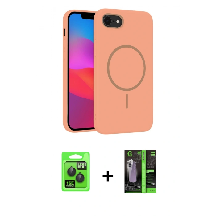 MARSİLYAN™- iPhone 16E Kılıf Siluet Doku Özel Seri - Şeffaf 360 Full Body Arka Koruyucu + Raze Metal Kamera Lens - SH