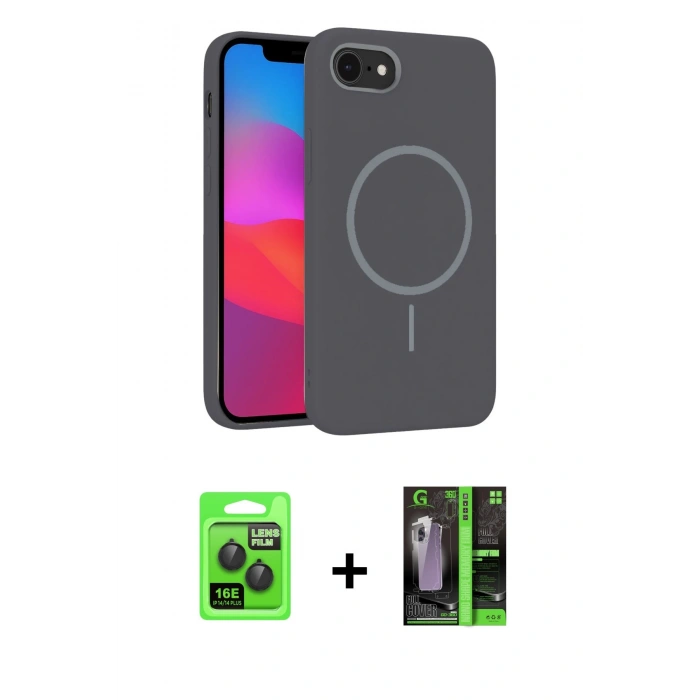 MARSİLYAN™- iPhone 16E Kılıf Siluet Doku Özel Seri - Şeffaf 360 Full Body Arka Koruyucu + Raze Metal Kamera Lens - SH