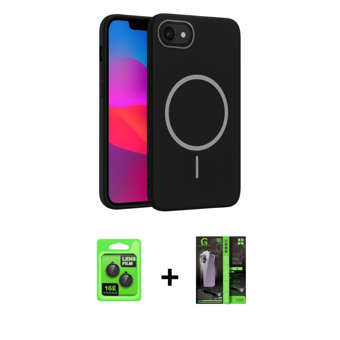 MARSİLYAN™- iPhone 16E Kılıf Siluet Doku Özel Seri - Şeffaf 360 Full Body Arka Koruyucu + Raze Metal Kamera Lens - SH